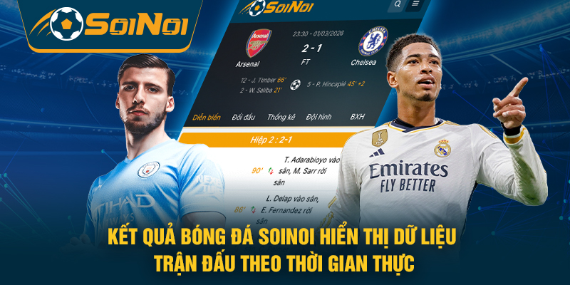 Kết quả bóng đá SoiNoi hiển thị dữ liệu trận đấu theo thời gian thực
