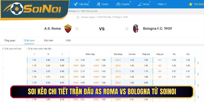 Soi kèo chi tiết trận đấu AS Roma vs Bologna từ SoiNoi