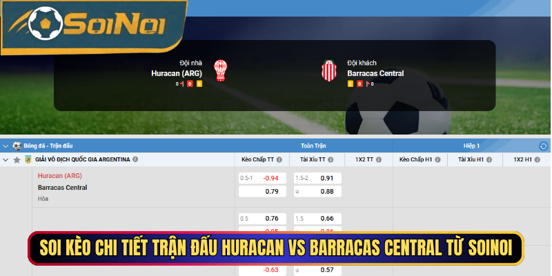 Soi kèo chi tiết trận đấu Huracan vs Barracas Central từ SoiNoi