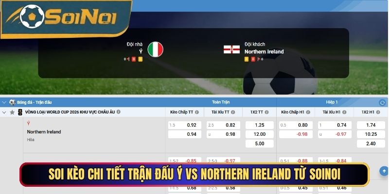 Soi kèo chi tiết trận đấu Ý vs Northern Ireland từ SoiNoi
