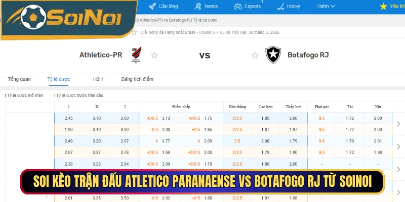 Soi kèo trận đấu Atletico Paranaense vs Botafogo RJ từ SoiNoi
