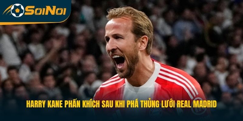 Harry Kane phấn khích sau khi phá thủng lưới Real Madrid