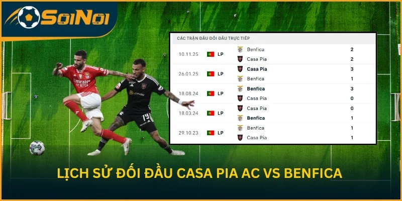 Thống kê đối đầu trực tiếp Casa Pia AC và Benfica