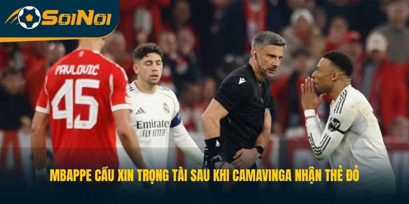 Mbappe cầu xin trọng tài sau khi Camavinga nhận thẻ đỏ