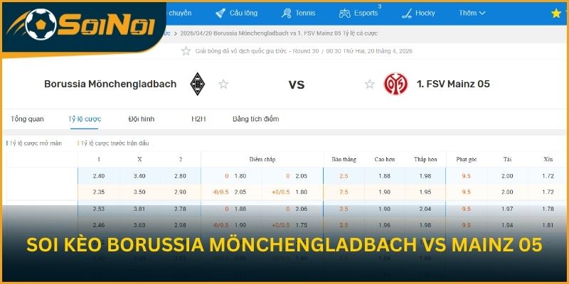Soi kèo Borussia Mönchengladbach vs Mainz 05