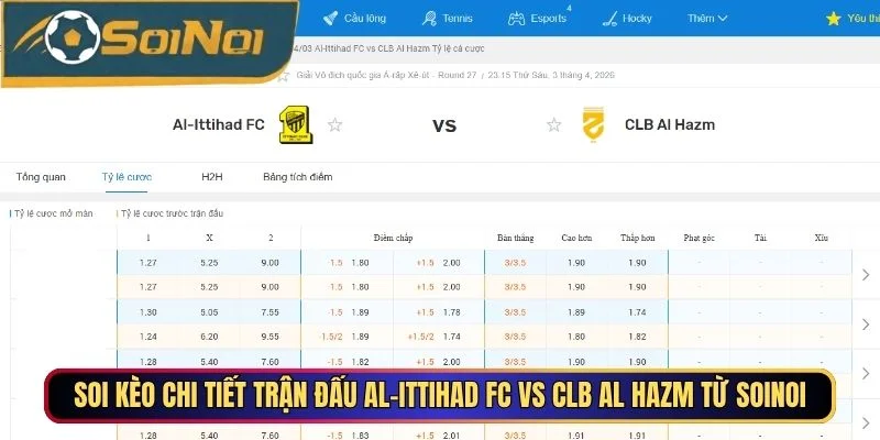 Soi kèo chi tiết trận đấu Al Ittihad FC vs Al Hazm từ SoiNoi