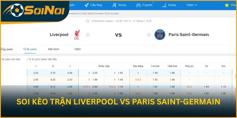 Soi kèo trận đấu Liverpool vs Paris Saint-Germain từ SoiNoi