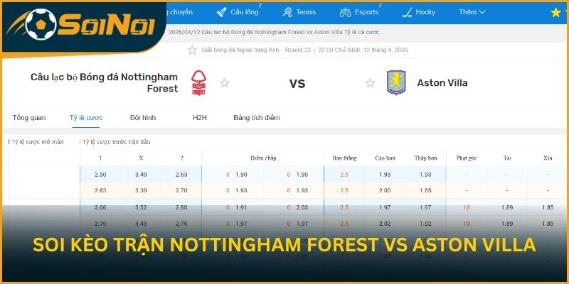 Soi kèo trận đấu Nottingham Forest vs Aston Villa từ SoiNoi